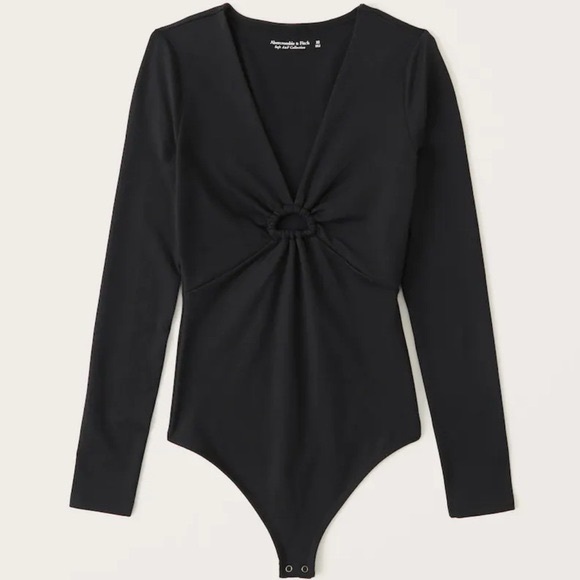 Abercrombie & Fitch Tops - Abercrombie & Fitch Knotted Front Long Sleeve Plunge Bodysuit Sz S In Black
